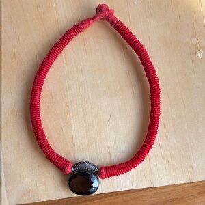 Elegant Red Beaded Necklace with Black Gemstone